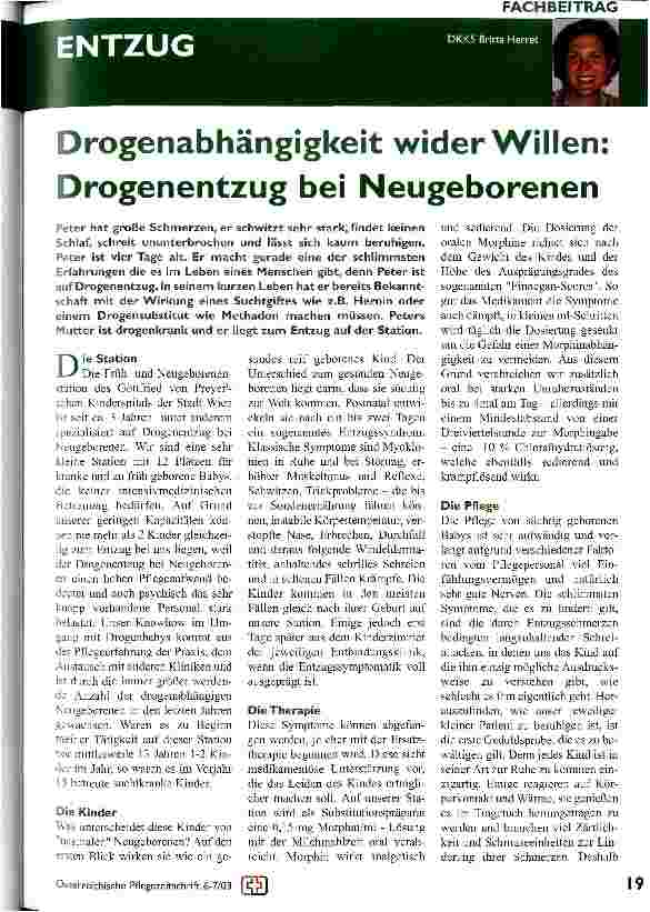 Vorschauseite 1: Drogenabhängigkeit wider Willen: Drogenentzug bei Neugeborenen