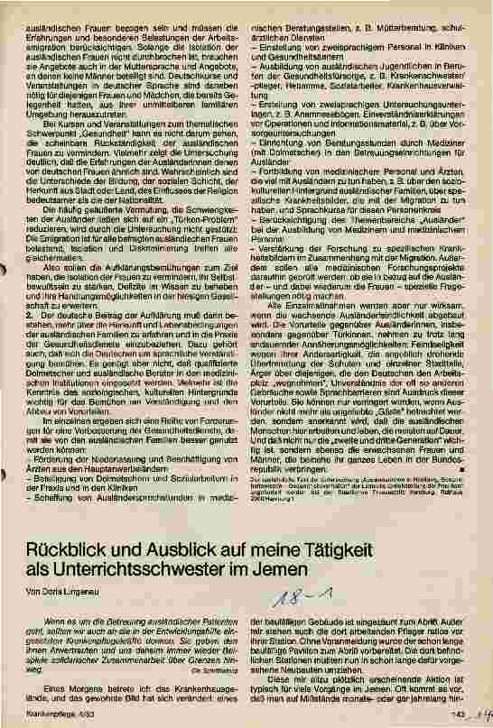 Vorschauseite 1: Rückblick und Ausblick auf meine Tätigkeit als Unterrichtsschwester im Jemen