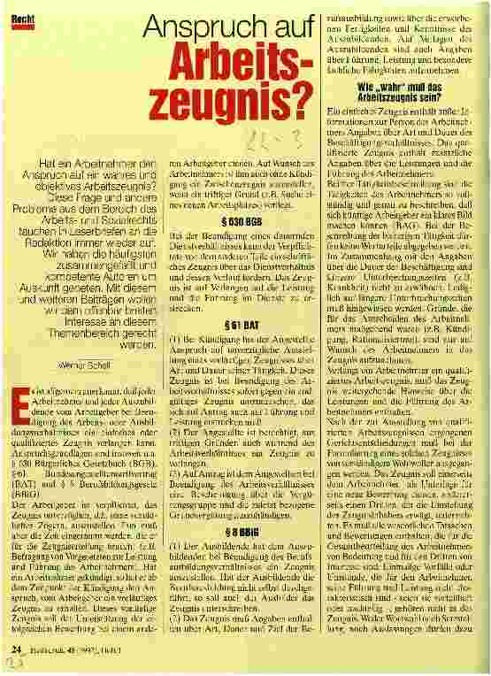 Vorschauseite 1: Anspruch auf Arbeitszeugnis?