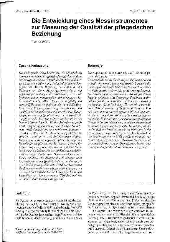 Vorschauseite 1: Die Entwicklung eines Messinstrumentes zur Messung der Qualität der pflegerischen Beziehung