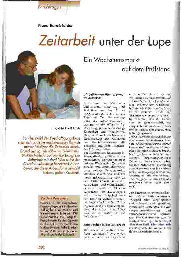 Vorschauseite 1: Zeitarbeit unter der Lupe Ein Wachstumsmarkt auf dem Prüfstand