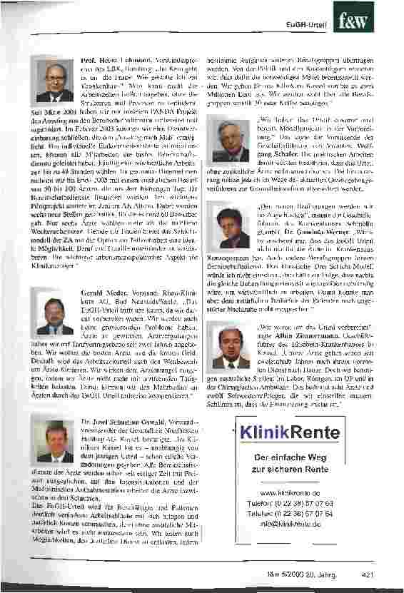 Vorschauseite 2: Arbeitszeiturteil schürt Wettbewerb um die Ärzte EuGH: Bereitschaftsdienst ist Arbeitszeit