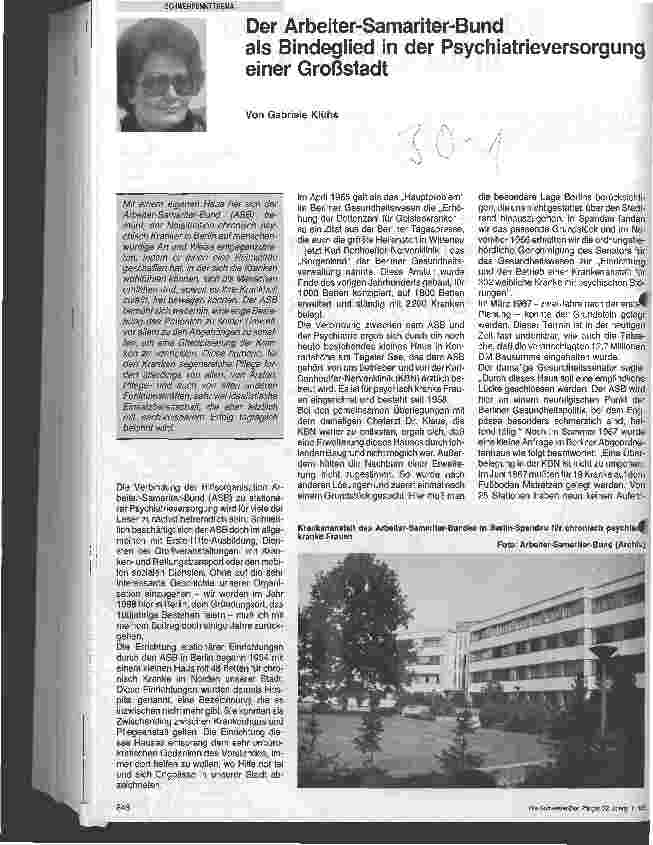 Vorschauseite 1: Der Arbeiter-Samariter-Bund als Bindeglied in der Psychiatrieversorgung einer Großstadt