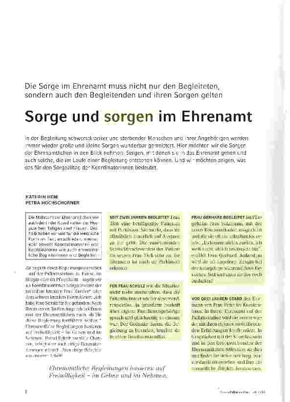 Vorschauseite 1: Sorge und sorgen im Ehrenamt