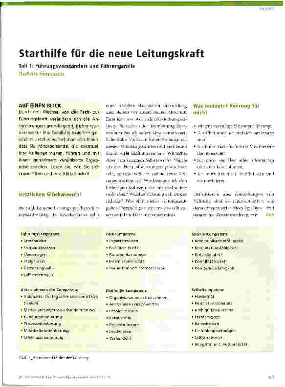 Vorschauseite 1: Starthilfe für die neue Leitungskraft Teil 1: Führungsverständnis und Führungsrolle