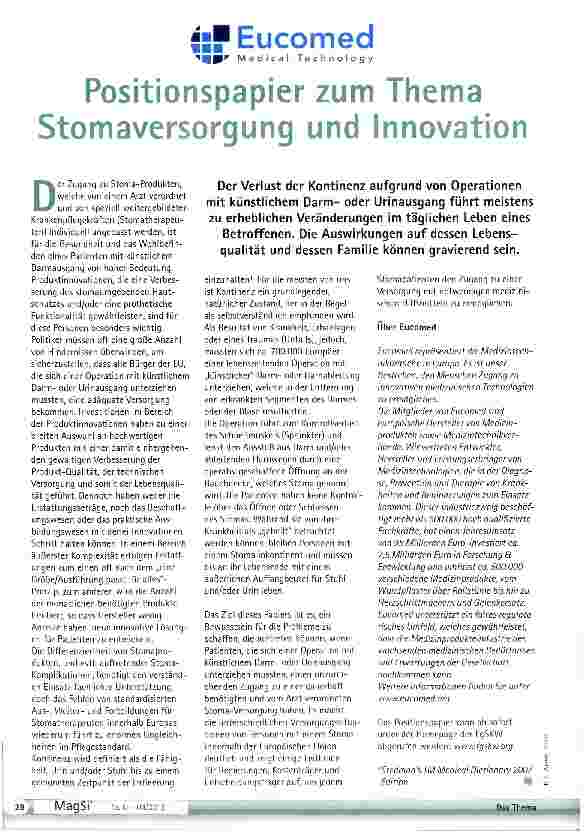 Vorschauseite 1: Positionspapier zum Thema Stomaversorgung und Innovation