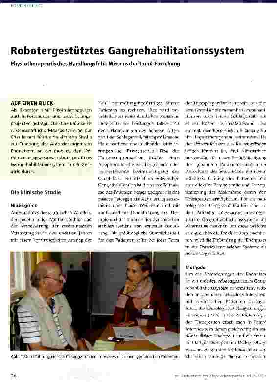 Vorschauseite 1: Robotergestütztes Gangrehabilitationssystem Physiotherapeutisches Handlungsfeld: Wissenschaft und Forschung