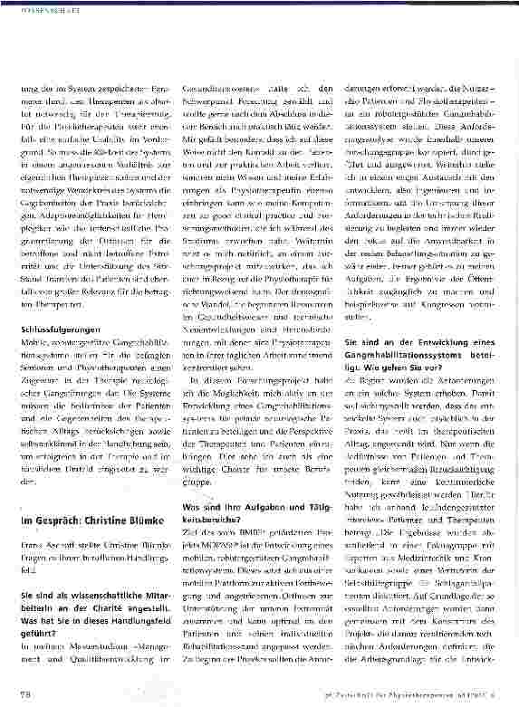 Vorschauseite 3: Robotergestütztes Gangrehabilitationssystem Physiotherapeutisches Handlungsfeld: Wissenschaft und Forschung