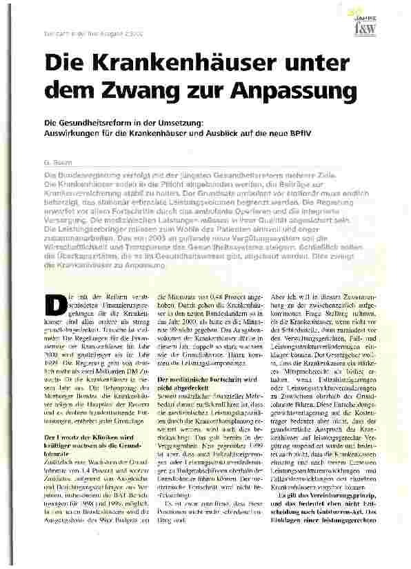 Vorschauseite 1: Die Krankenhäuser unter dem Zwang zur Anpassung