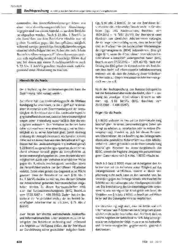 Vorschauseite 6: Ausschluss aus dem Betriebsrat wegen Verletzung des Datengeheimnisses BetrVG § 23