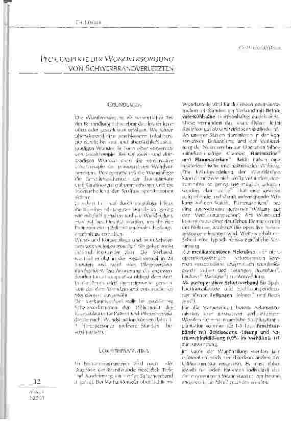 Vorschauseite 1: Pflegeaspekte der Wundversorgung von Schwerbrandverletzten
