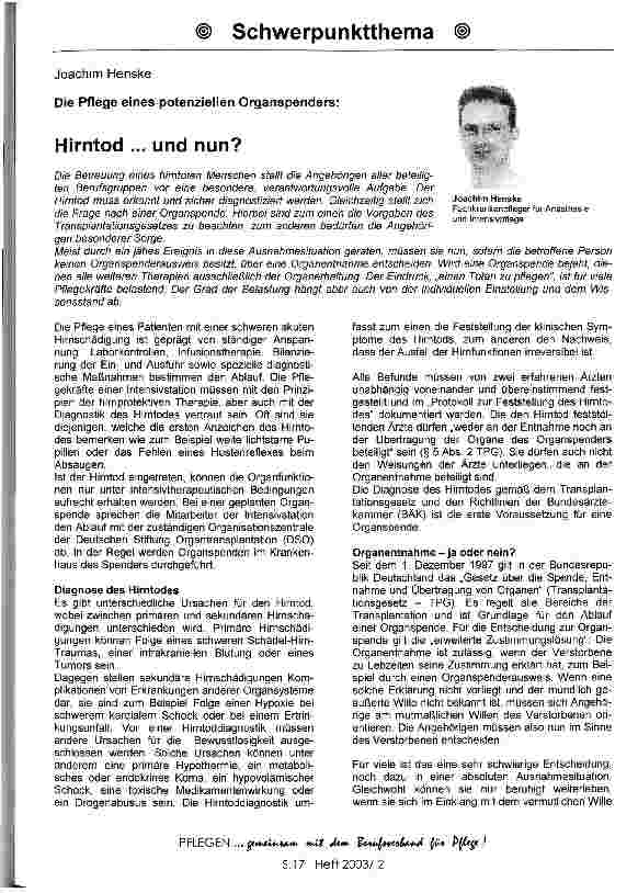 Vorschauseite 1: Hirntod ... und nun?
