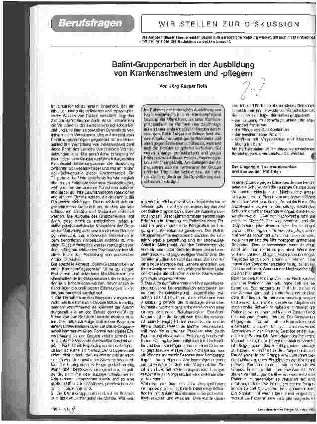 Vorschauseite 1: Balint-Gruppenarbeit in der Ausbildung von Krankenschwestern und -Pflegern