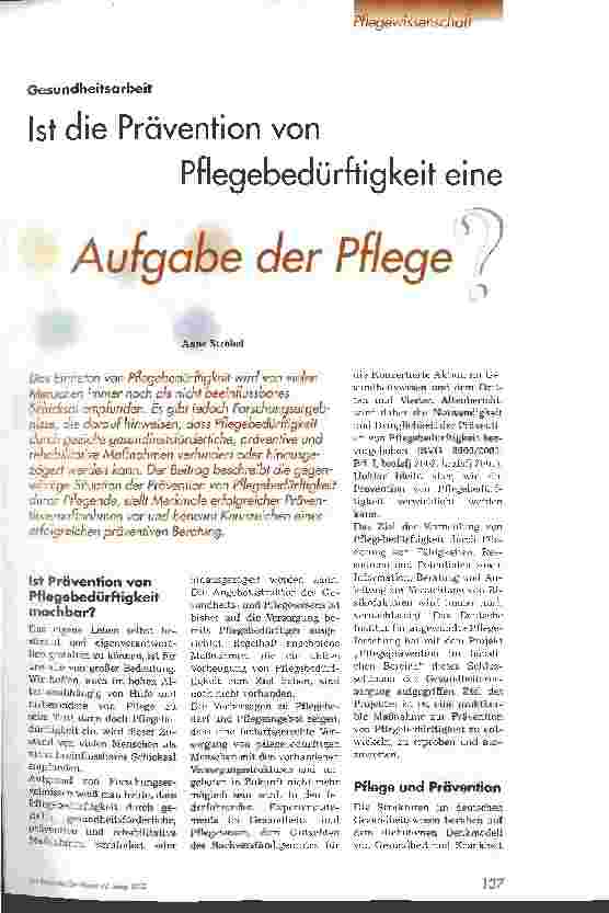 Vorschauseite 1: Ist die Prävention von Pflegebedürftigkeit eine Aufgabe der Pflege?