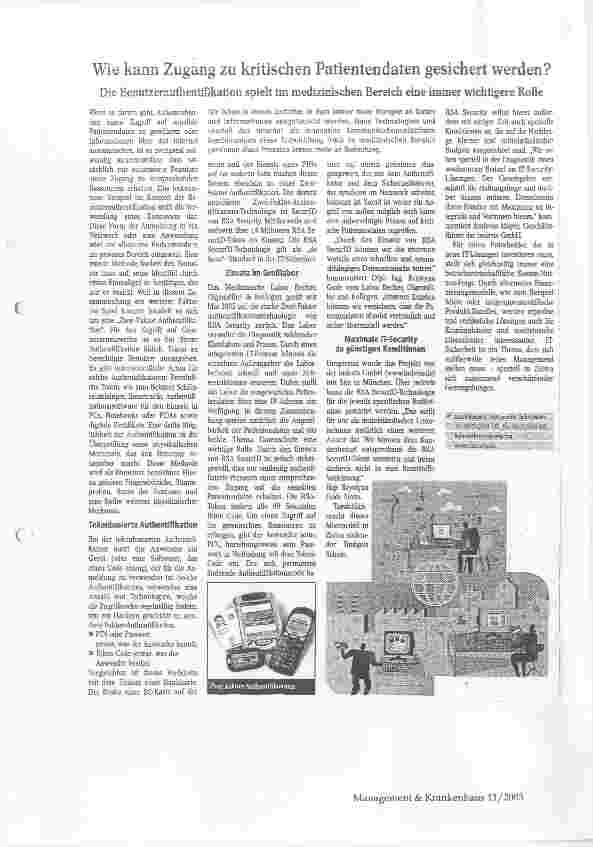 Vorschauseite 1: Wie kann Zugang zu kritischen Patientendaten gesichert werden? Die Benutzerauthentifikation spielt im medizinischen Bereich eine immer wichtigere Rolle