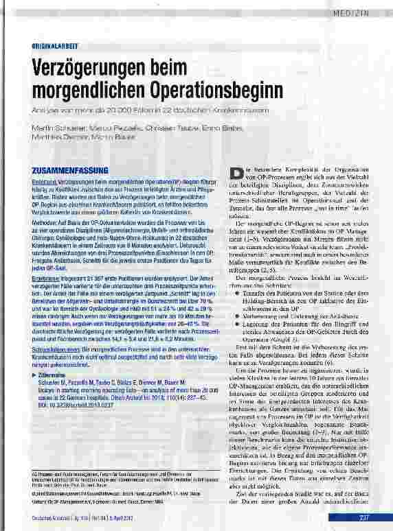 Vorschauseite 1: Verzögerungen beim morgendlichen Operationsbeginn
