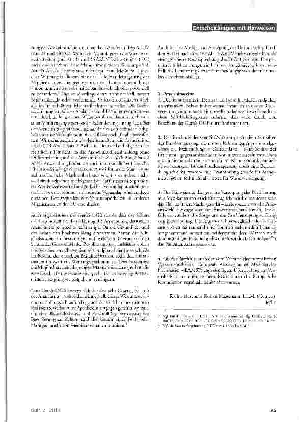 Vorschauseite 2: GemS-OGB: Deutsche Preisbindung für (verschreibungspflichtige) Arzneimittel gilt auch für Arzneimittelhändler aus dem EU-Ausland - Festbeträge AMG §78 Abs. 1 und 2