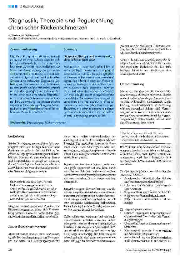 Vorschauseite 1: Diagnostik, Therapie und Begutachtung chronischer Rückenschmerzen