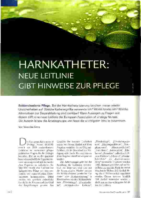 Vorschauseite 1: HARN KATHETER: NEUE LEITLINIE GIBT HINWEISE ZUR PFLEGE