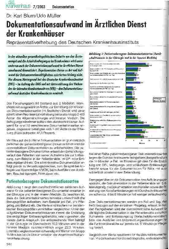 Vorschauseite 1: Dokumentationsaufwand im Ärztlichen Dienst der Krankenhäuser Repräsentativerhebung des Deutschen Krankenhausinstituts