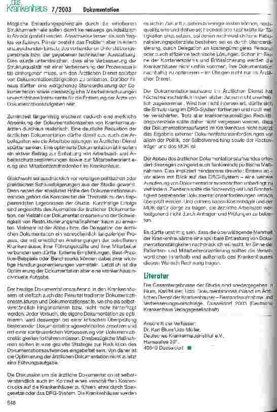 Vorschauseite 5: Dokumentationsaufwand im Ärztlichen Dienst der Krankenhäuser Repräsentativerhebung des Deutschen Krankenhausinstituts