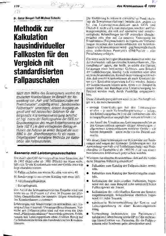 Vorschauseite 1: Methodik zur Kalkulation hausindividueller Fallkosten für den Vergleich mit standardisierten Fallpauschalen