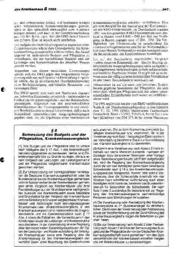 Vorschauseite 5: Entwurf BPflV 1995: DKG fordert grundsätzliche Überarbeitung Fremdbestimmung und Gängelung der Krankenhäuser nicht hinnehmbar