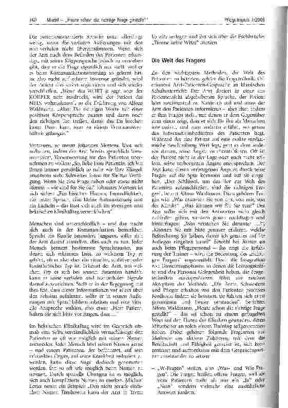 Vorschauseite 5: Heute schon die richtige Frage gestellt? Vertrauensaufbau im Pflegebereich: Der Mensch im Mittelpunkt