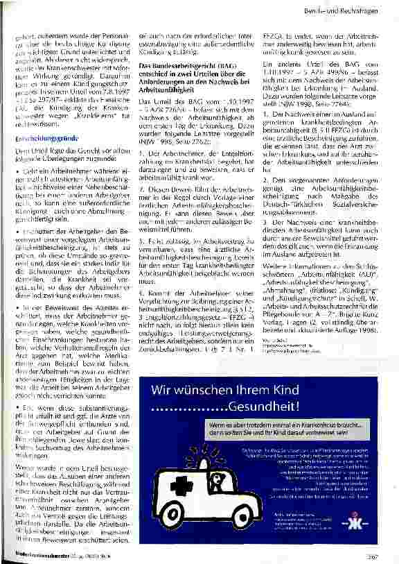Vorschauseite 2: Wer krankfeiert, dem droht der direkte Weg in die Beschäftigungslosigkeit
