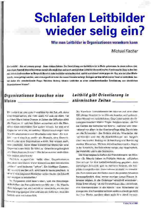 Vorschauseite 1: Schlafen Leitbilder wieder selig ein? Wie man Leitbilder in Organisationen verankern kann
