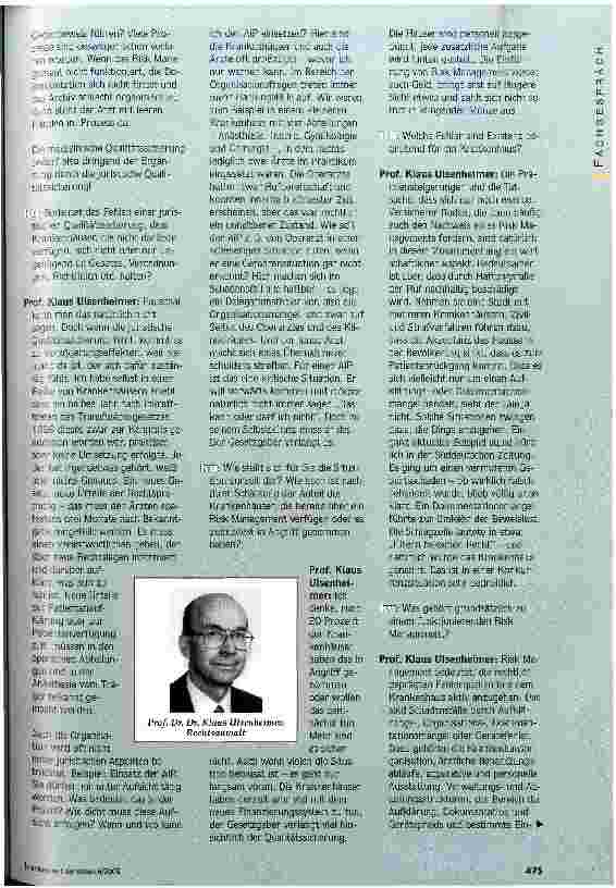 Vorschauseite 2: Versicherungsprämien im Steilflug Risk Management ist Fehlerprävention - damit Kliniken versicherbar bleiben