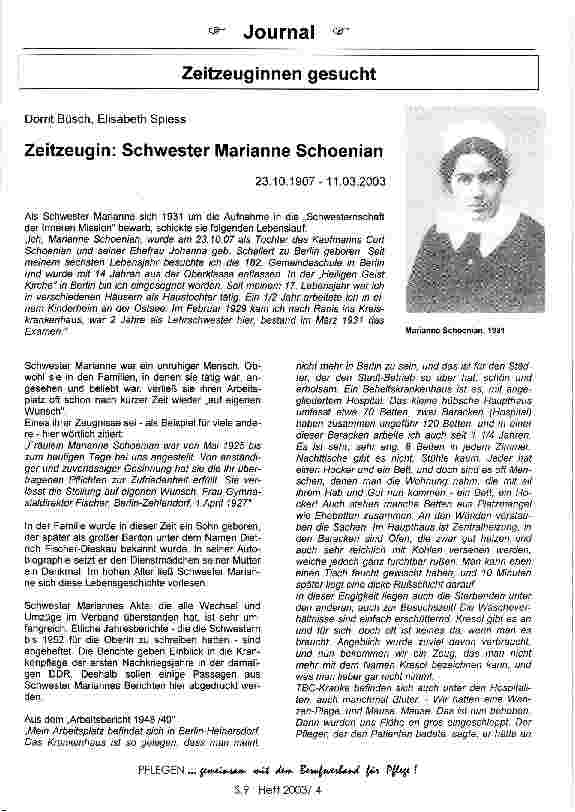 Vorschauseite 1: Zeitzeugin: Schwester Marianne Schoenian