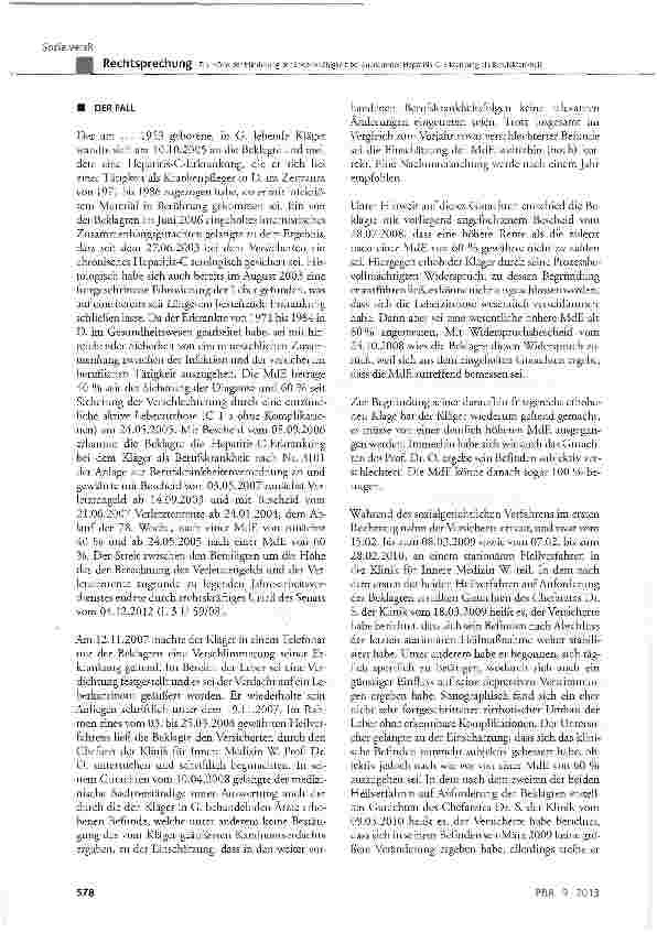 Vorschauseite 2: Zur Höhe der anerkannter Hepatitis-C-Erkrankung als Berufskrankheit
