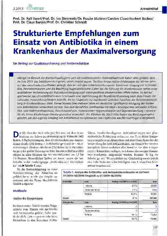 Vorschauseite 1: Strukturierte Empfehlungen zum Einsatz von Antibiotika in einem Krankenhaus der Maximalversorgung