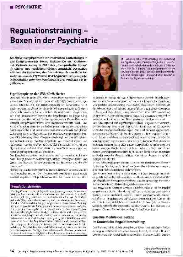 Vorschauseite 1: Regulationstraining -Boxen in der Psychiatrie
