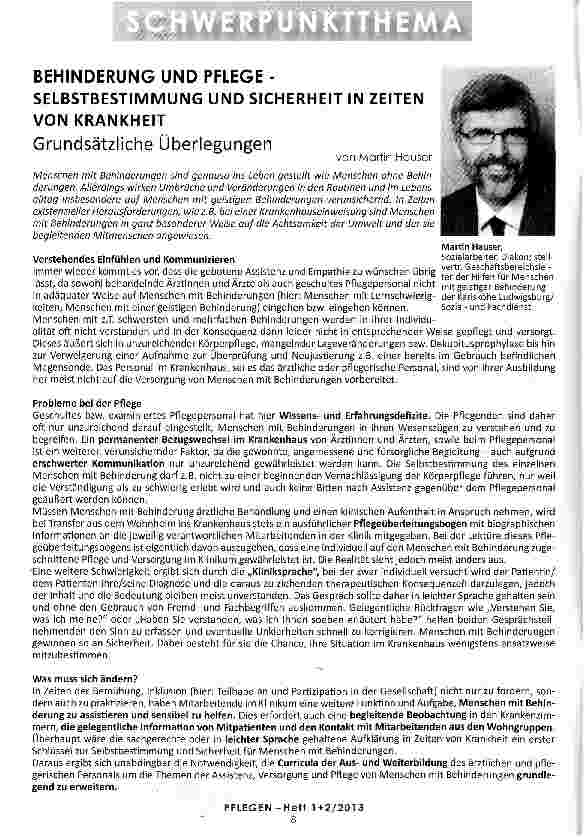 Vorschauseite 1: BEHINDERUNG UND PFLEGE -SELBSTBESTIMMUNG UND SICHERHEIT IN ZEITEN VON KRANKHEIT