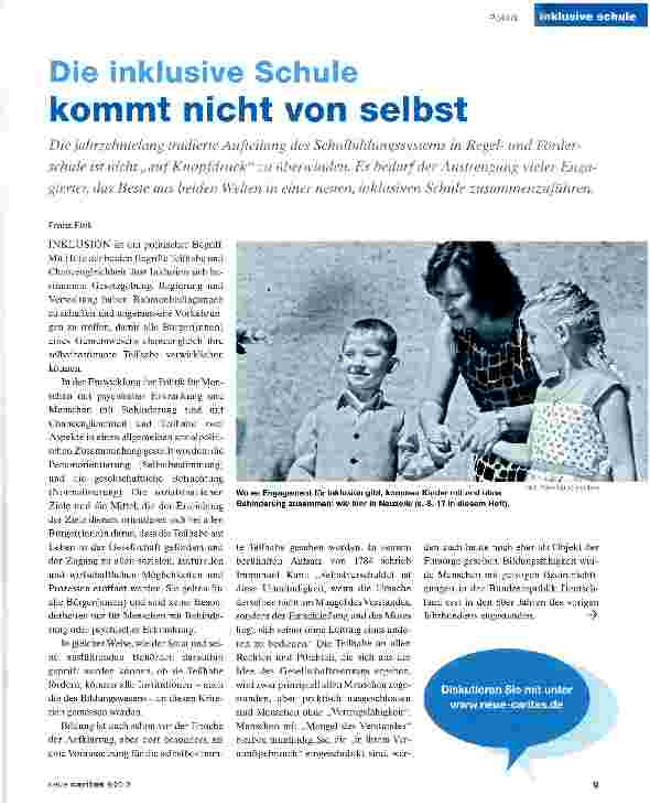 Vorschauseite 1: Die inklusive Schule kommt nicht von selbst