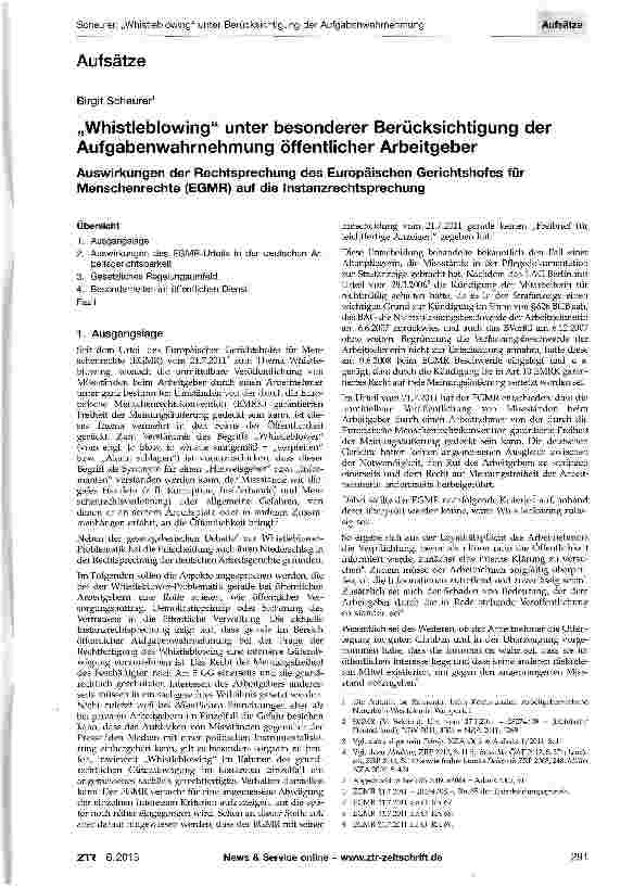 Vorschauseite 1: Whistleblowing unter besonderer Berücksichtigung der Aufgabenwahrnehmung öffentlicher Arbeitgeber
