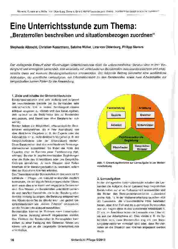 Vorschauseite 1: Eine Unterrichtsstunde zum Thema: „Beraterrollen beschreiben und situationsbezogen zuordnen