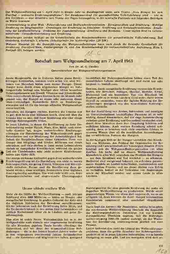 Vorschauseite 1: Botschaft zum Weltgesundheitstag am 7. April 63