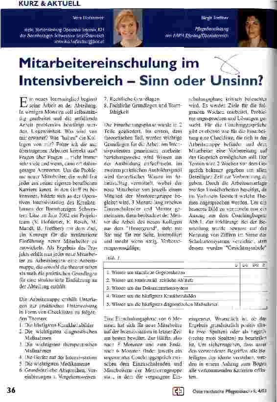 Vorschauseite 1: Mitarbeitereinschulung im Intensivbereich - Sinn oder Unsinn?