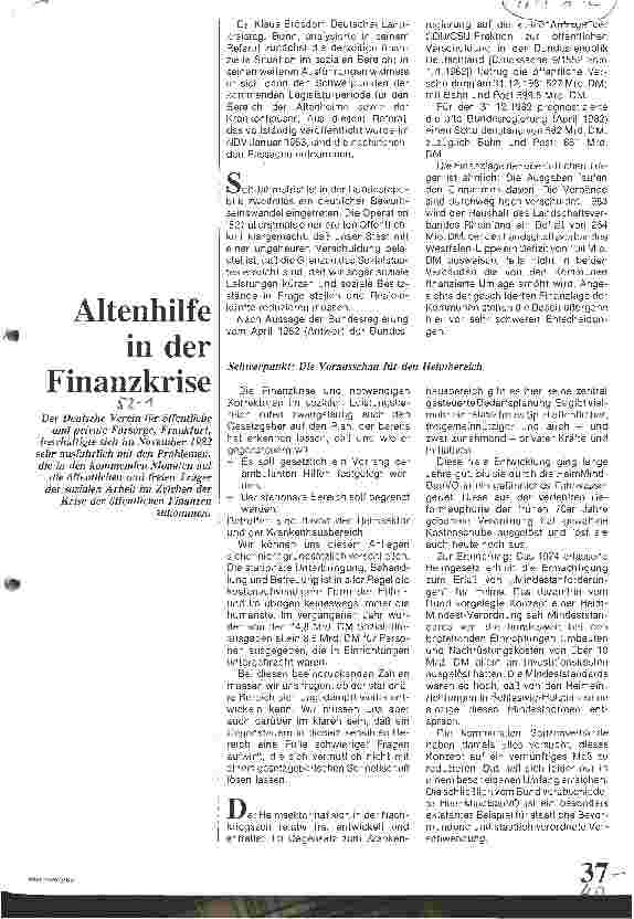 Vorschauseite 1: Altenhilfe in der Finanzkrise