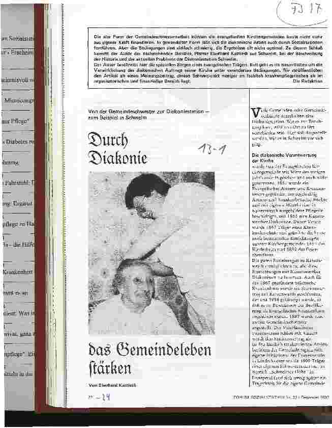 Vorschauseite 1: Von der Gemeindeschwester zur Diakoniestationzum Beispiel in Schwelm Durch Diakonie das Gemeindeleben stärken