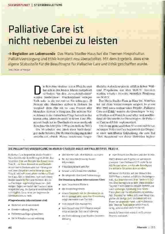Vorschauseite 1: Palliative Care ist nicht nebenbei zu leisten