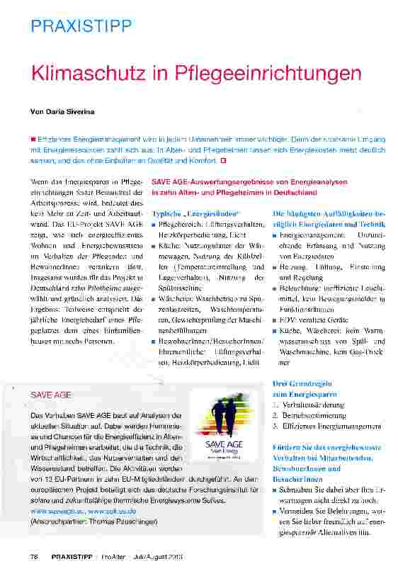 Vorschauseite 1: Klimaschutz in Pflegeeinrichtungen