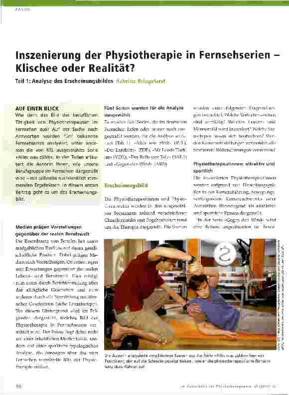 Vorschauseite 1: Inszenierung der Physiotherapie in Fernsehserien Klischee oder Realität?