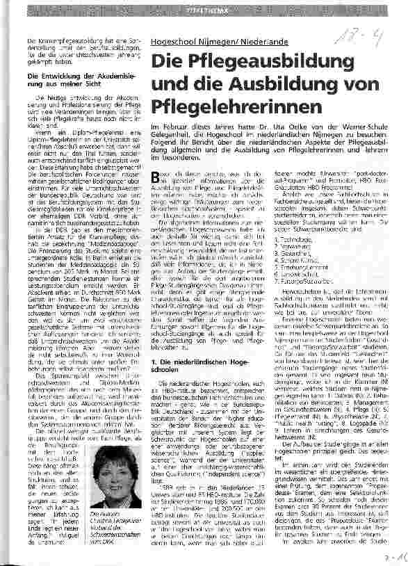 Vorschauseite 1: Die Pflegeausbildung und die Ausbildung von Pflegelehrerinnen Hogeschool Nijmegen/Niederlande