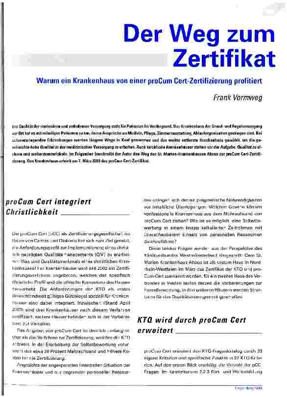 Vorschauseite 1: Der Weg zum Zertifikat Warum ein Krankenhaus von einer proCum Cert-Zertifizierung profitiert
