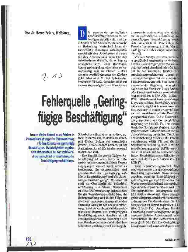Vorschauseite 1: Fehlerquelle Geringfügige Beschäftigung