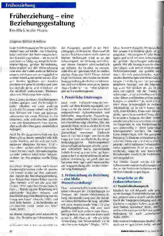 Vorschauseite 1: Früherziehung - eine Beziehungsgestaltung